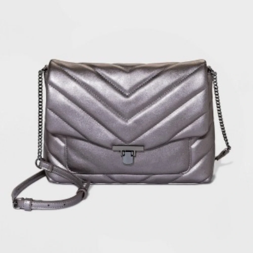 A New Day Quilted Boxy Crossbody Bag Metallic Gray